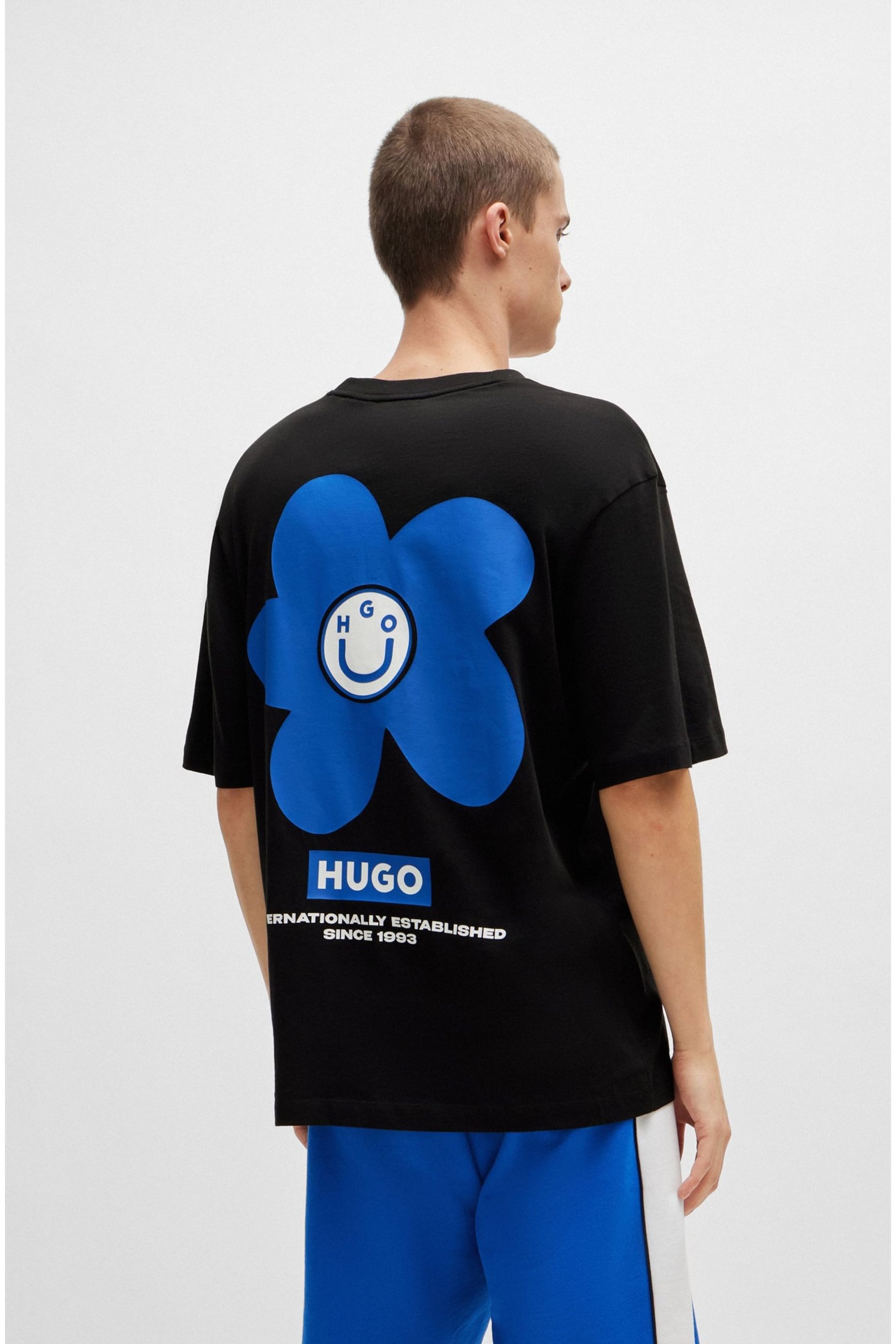 HUGO Blue Floral Graphic Back Print T-Shirt - Image 4 of 4
