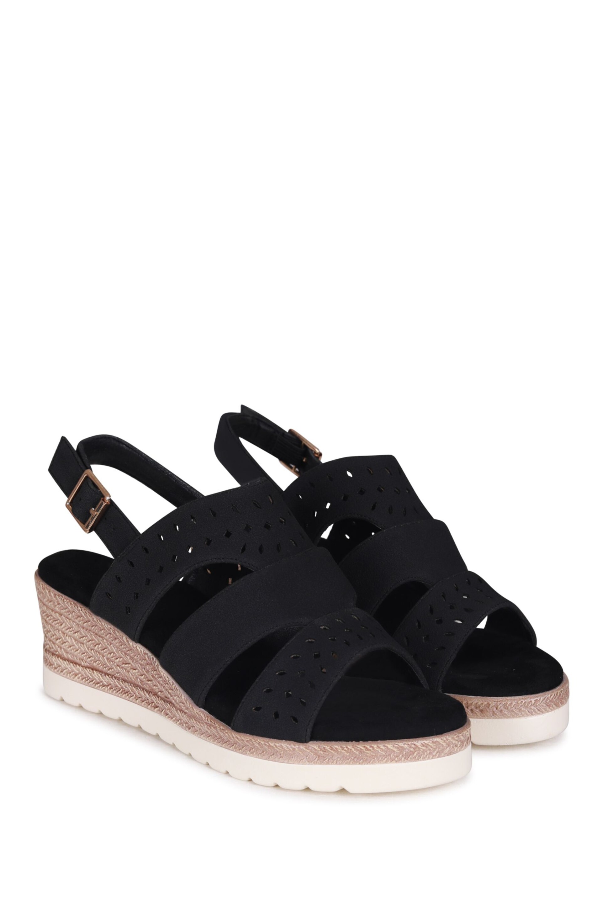 Linzi Black Caryn Wedge Sandals With Cut Out Front Straps - Image 3 of 4