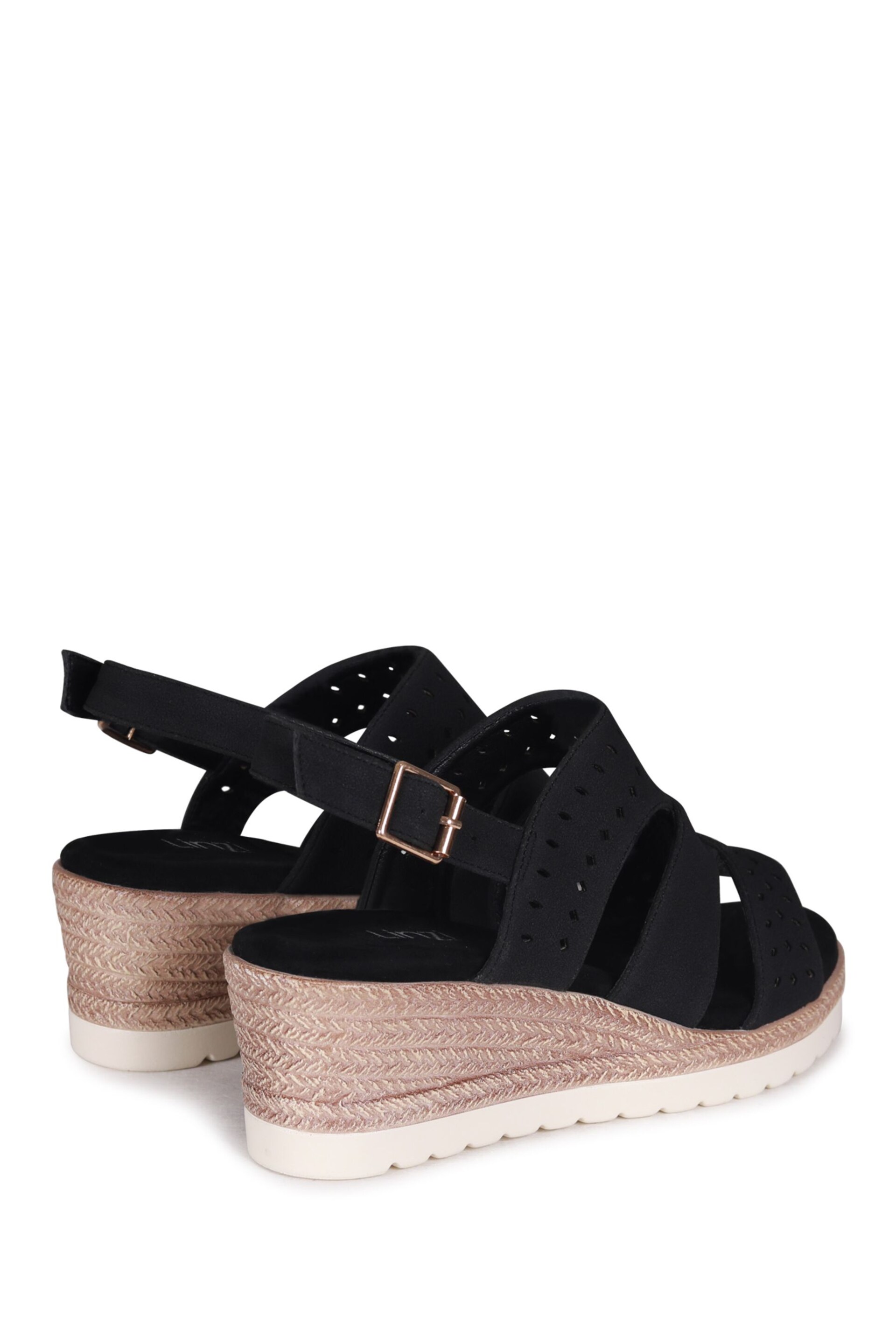 Linzi Black Caryn Wedge Sandals With Cut Out Front Straps - Image 4 of 4