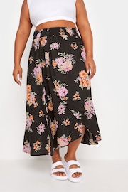 Yours Curve Black Red Floral Print Tulip Skirt - Image 2 of 5