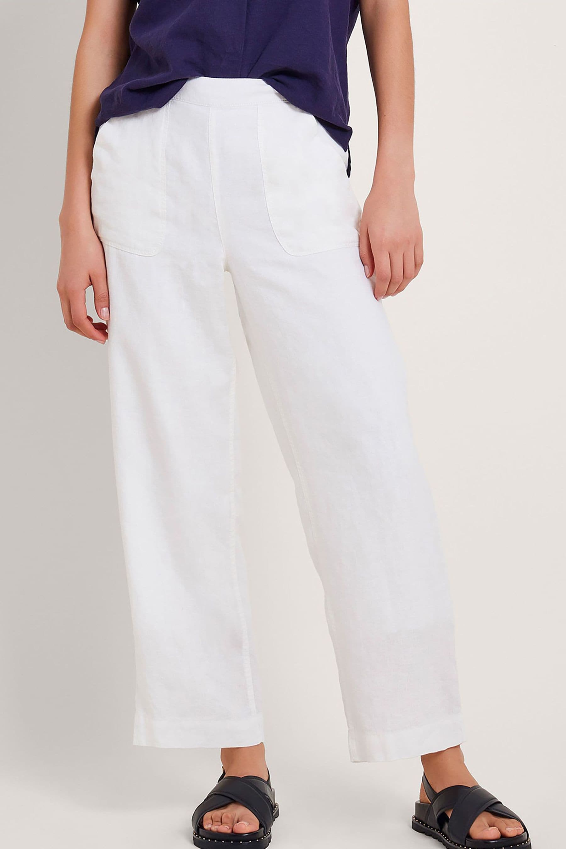 Buy Monsoon White Short Length Parker 100 Linen Trousers from Next Luxembourg