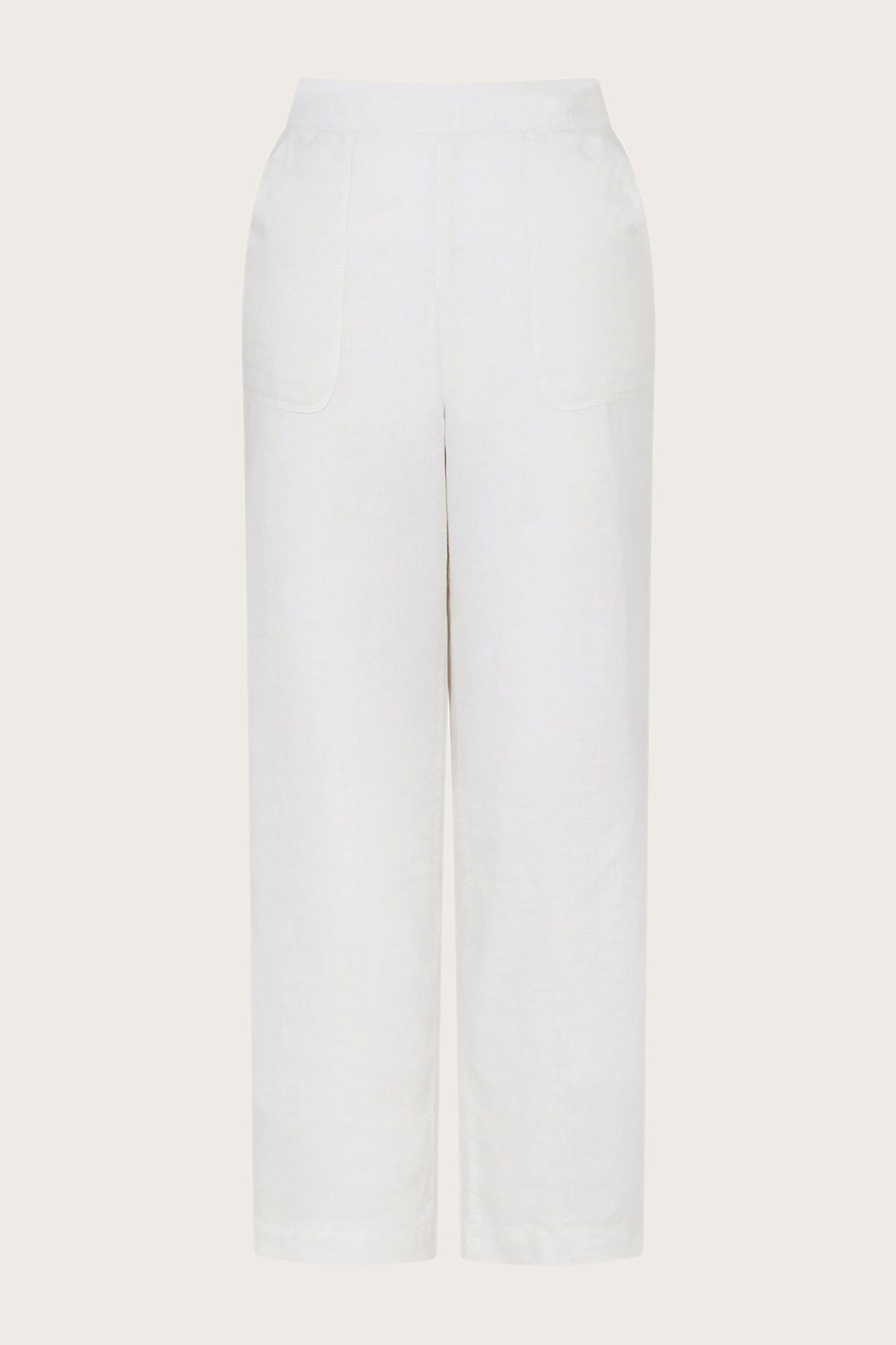 Buy Monsoon White Short Length Parker 100 Linen Trousers from Next Oman