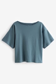 Blue Relaxed Fit Boxy 100% Cotton Slouch Shoulder T-Shirt - Image 5 of 6