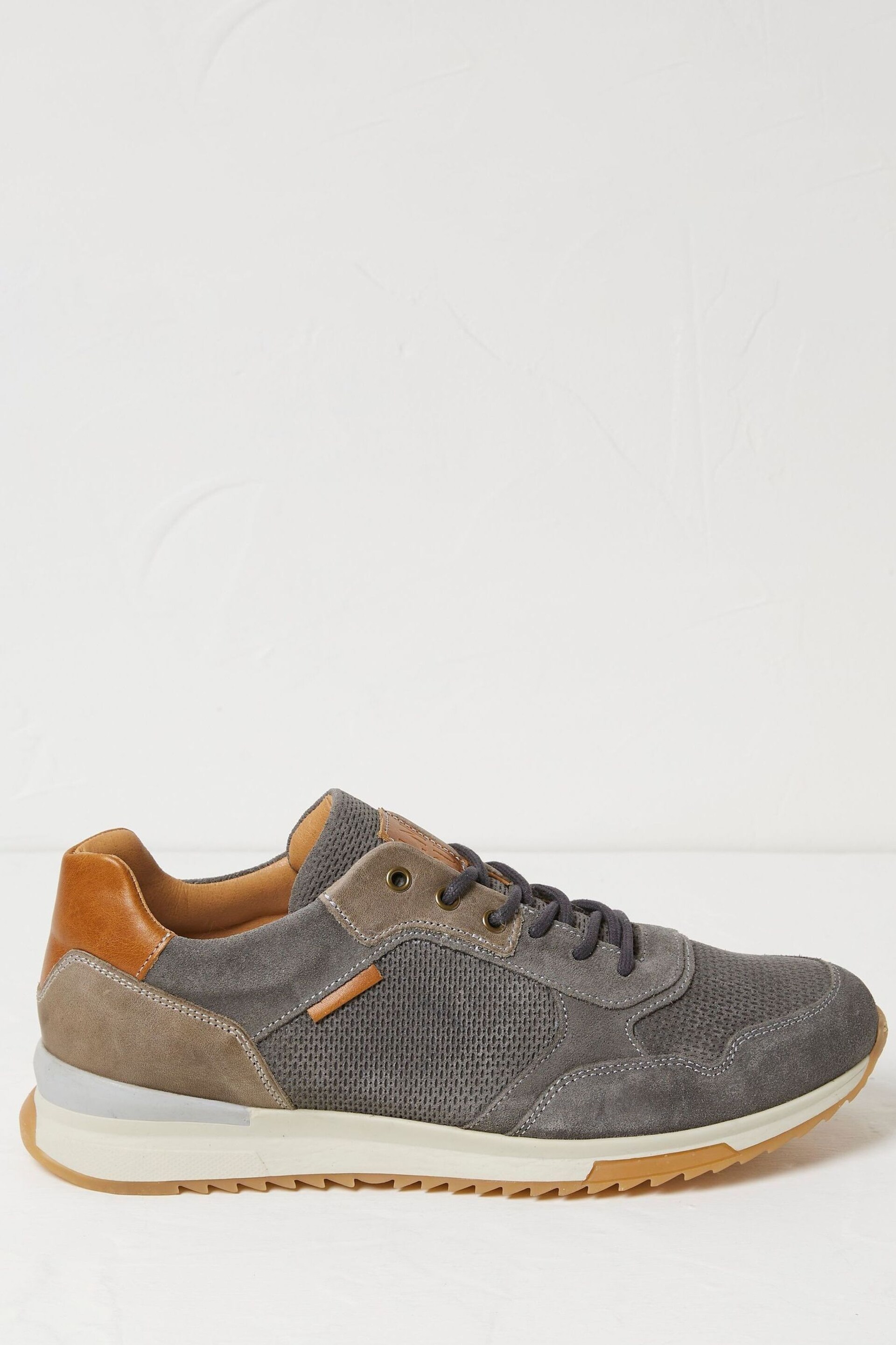 FatFace Grey Leather Runner Trainers - Image 1 of 3