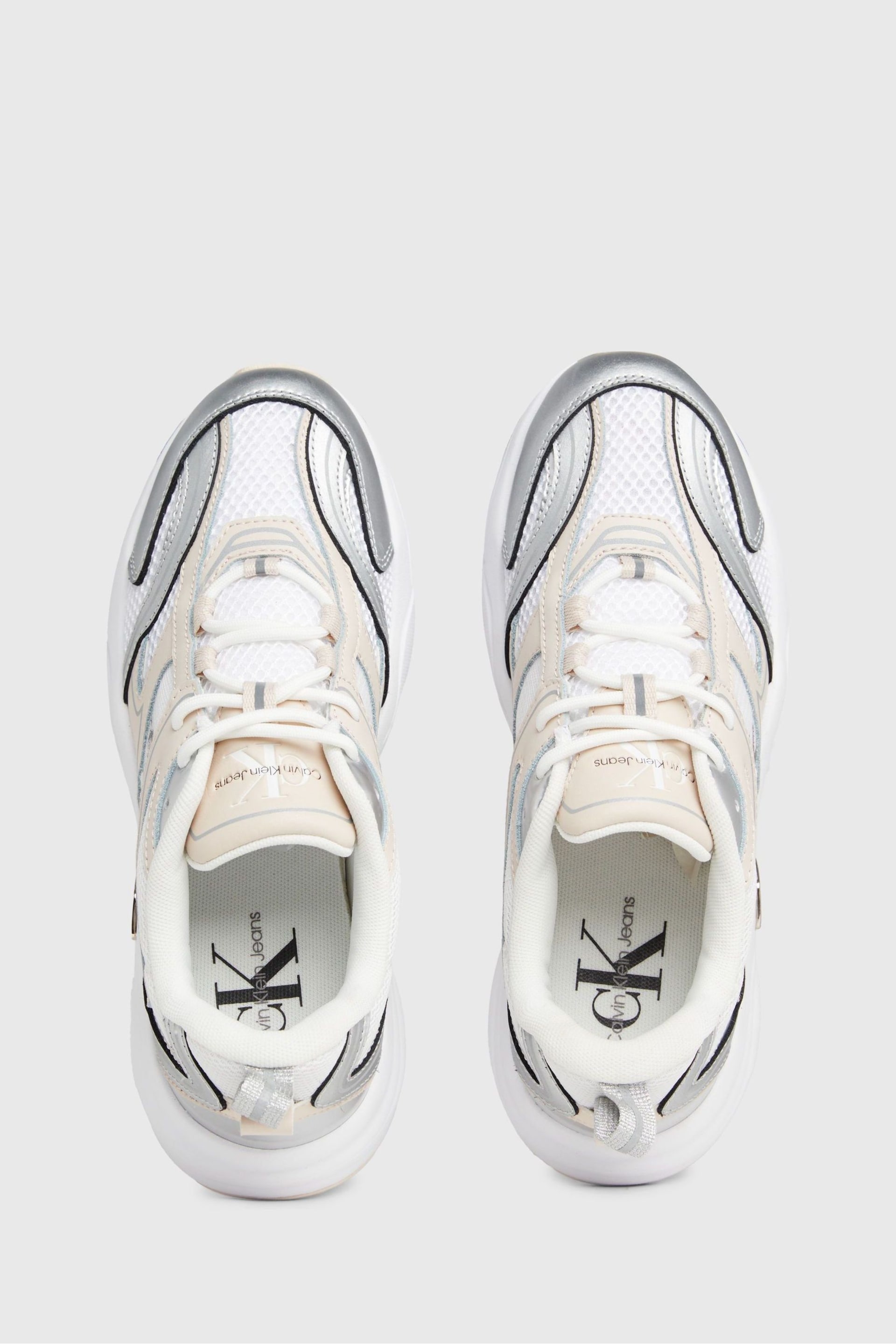 Calvin Klein White Retro Tennis Low Lace Trainers - Image 2 of 6
