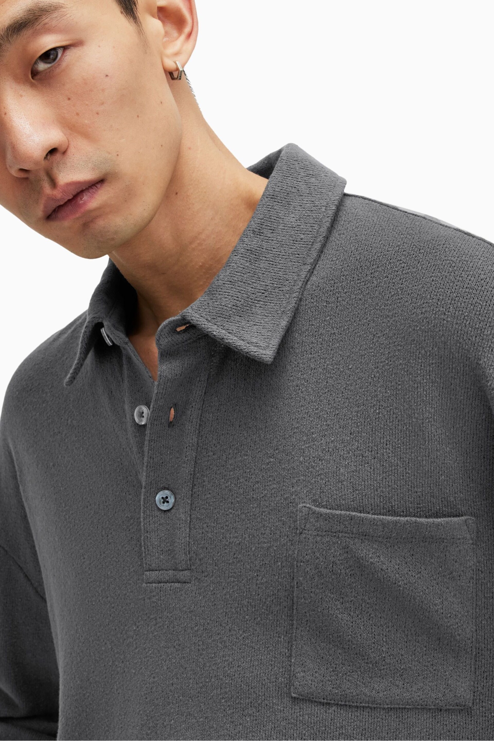 AllSaints Black Eris Polo T-Shirt - Image 6 of 7