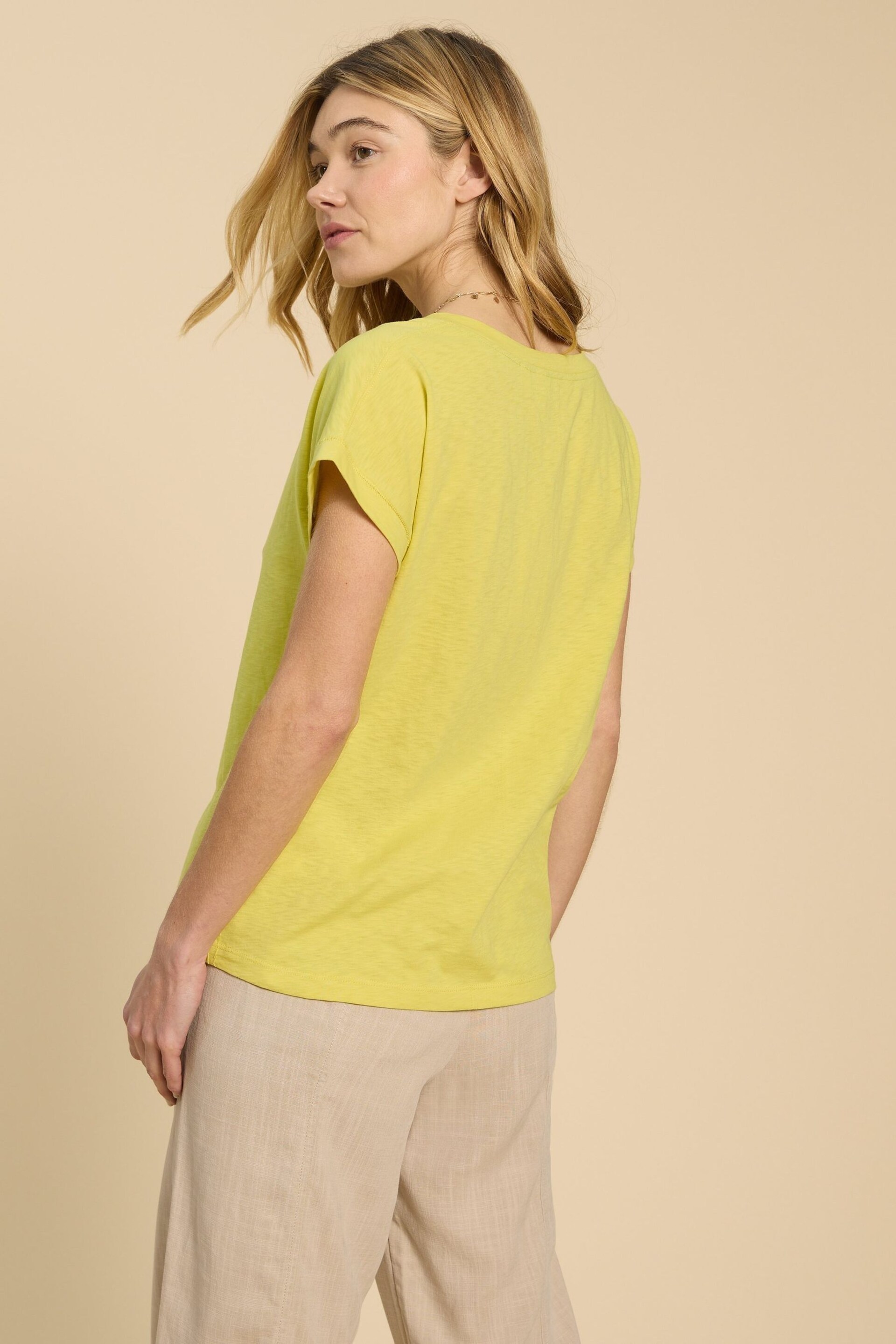 White Stuff Yellow Nelly Notch Neck T-Shirt - Image 3 of 8