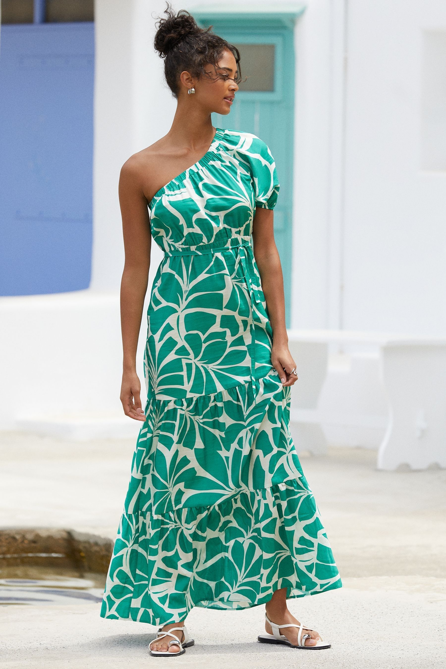 Buy Friends Like These Green Floral One Shoulder Summer Printed Maxi Dress from Next Luxembourg