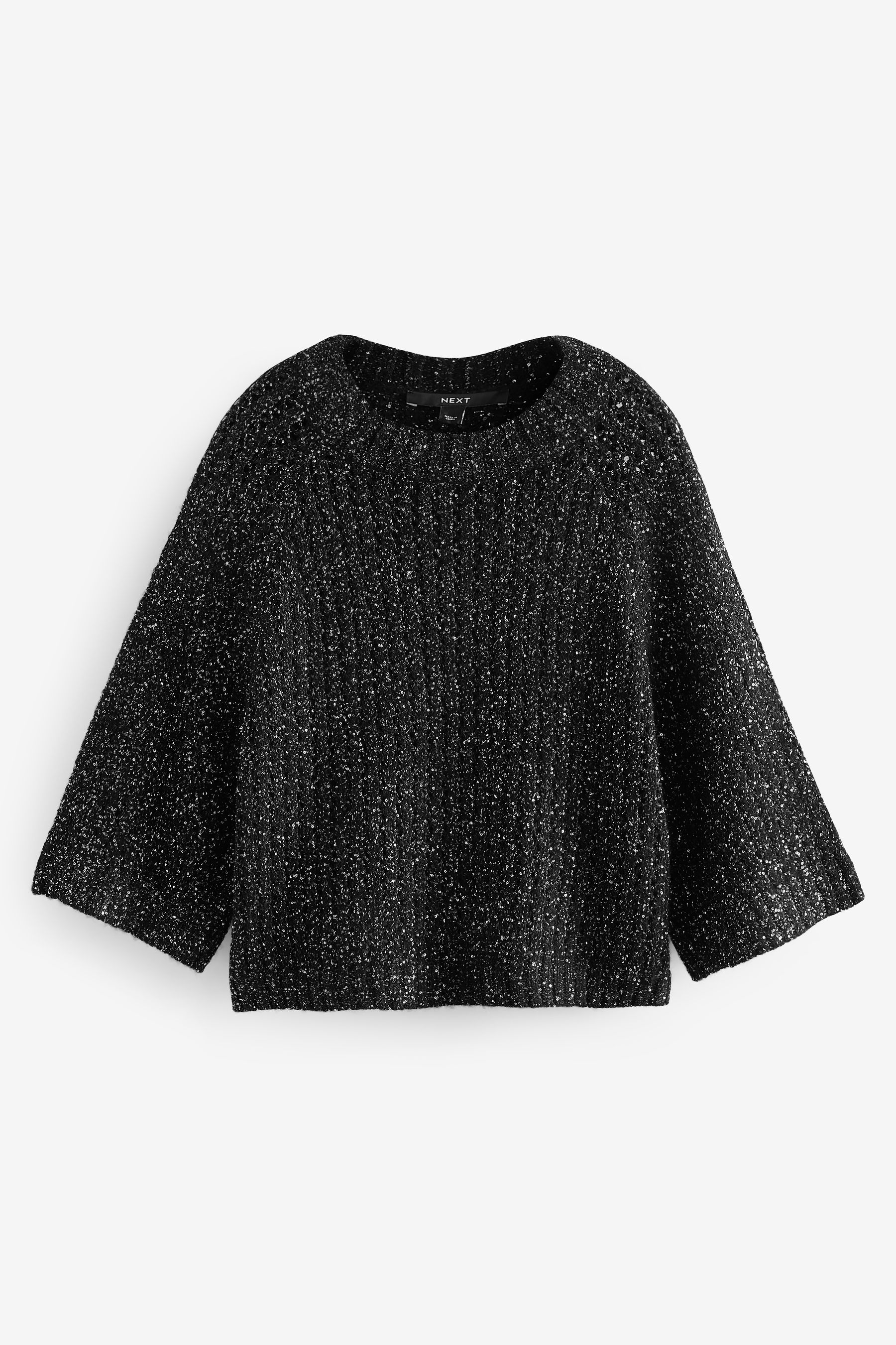 Buy Black Sparkle Sequin Mesh Knitted Half Sleeve Jumper from the Next UK online shop