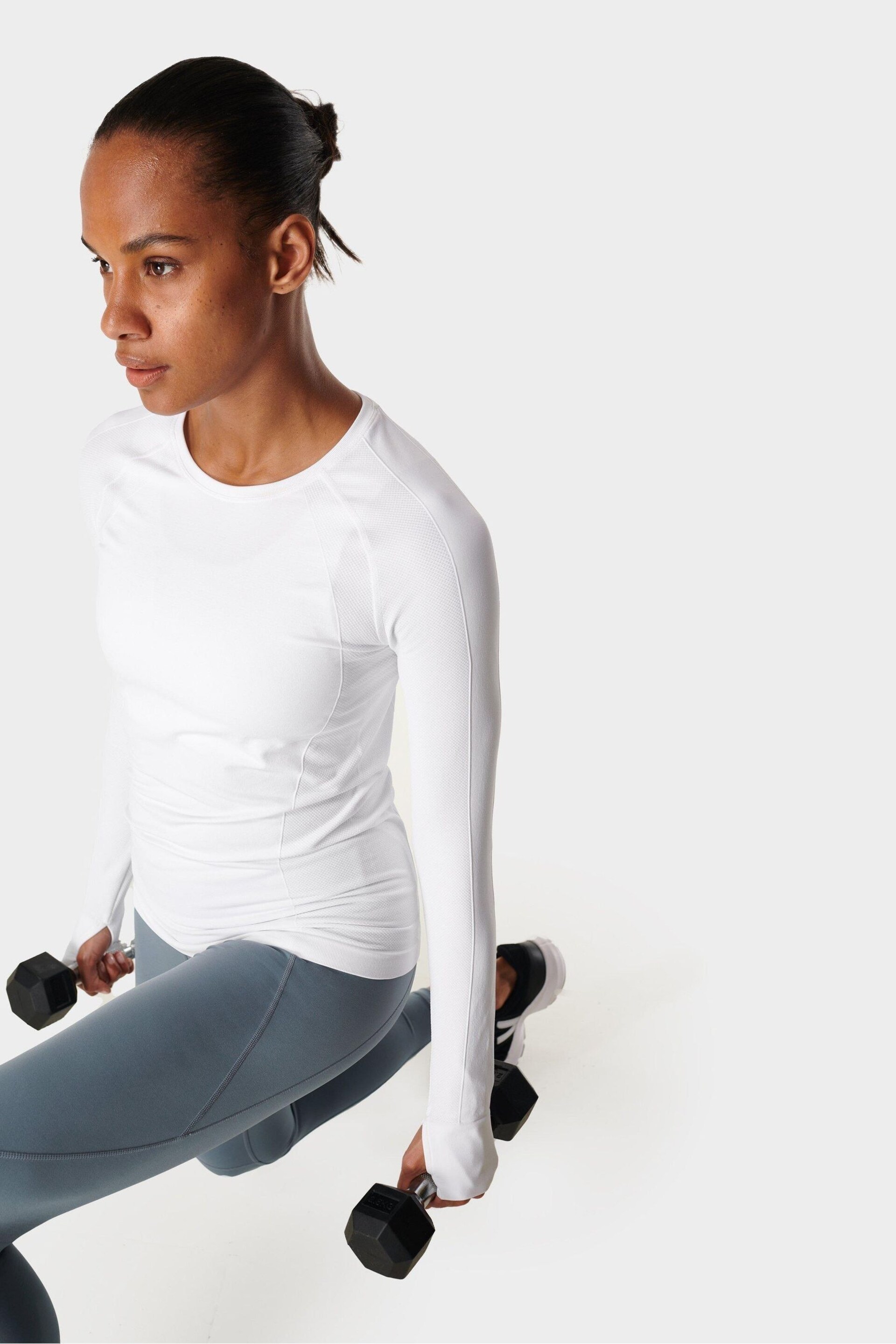 Sweaty Betty White Athlete Seamless Workout Long Sleeve Top - Image 5 of 8
