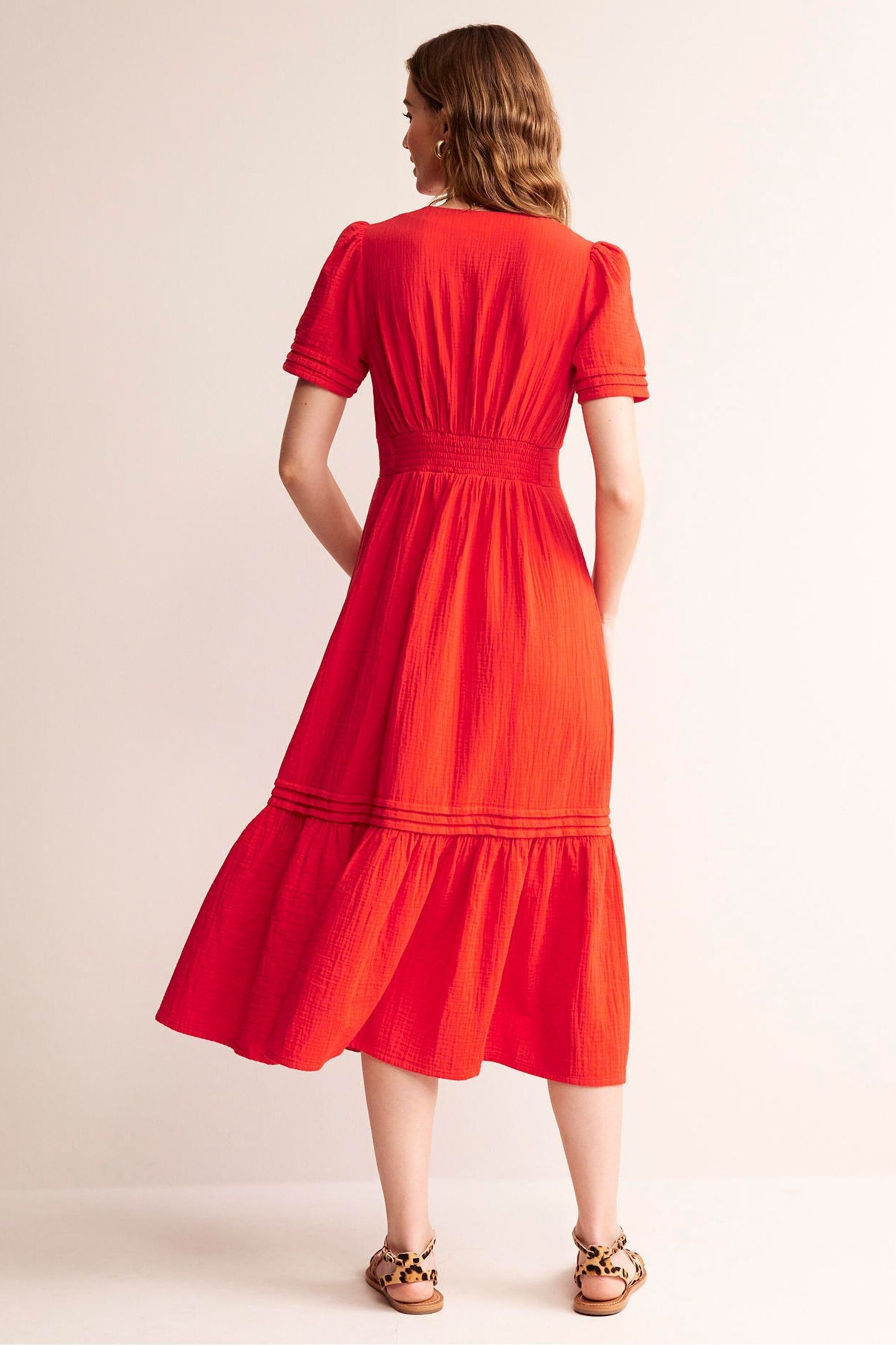 Boden Red Petite Eve Double Cloth Midi Dress - Image 3 of 6