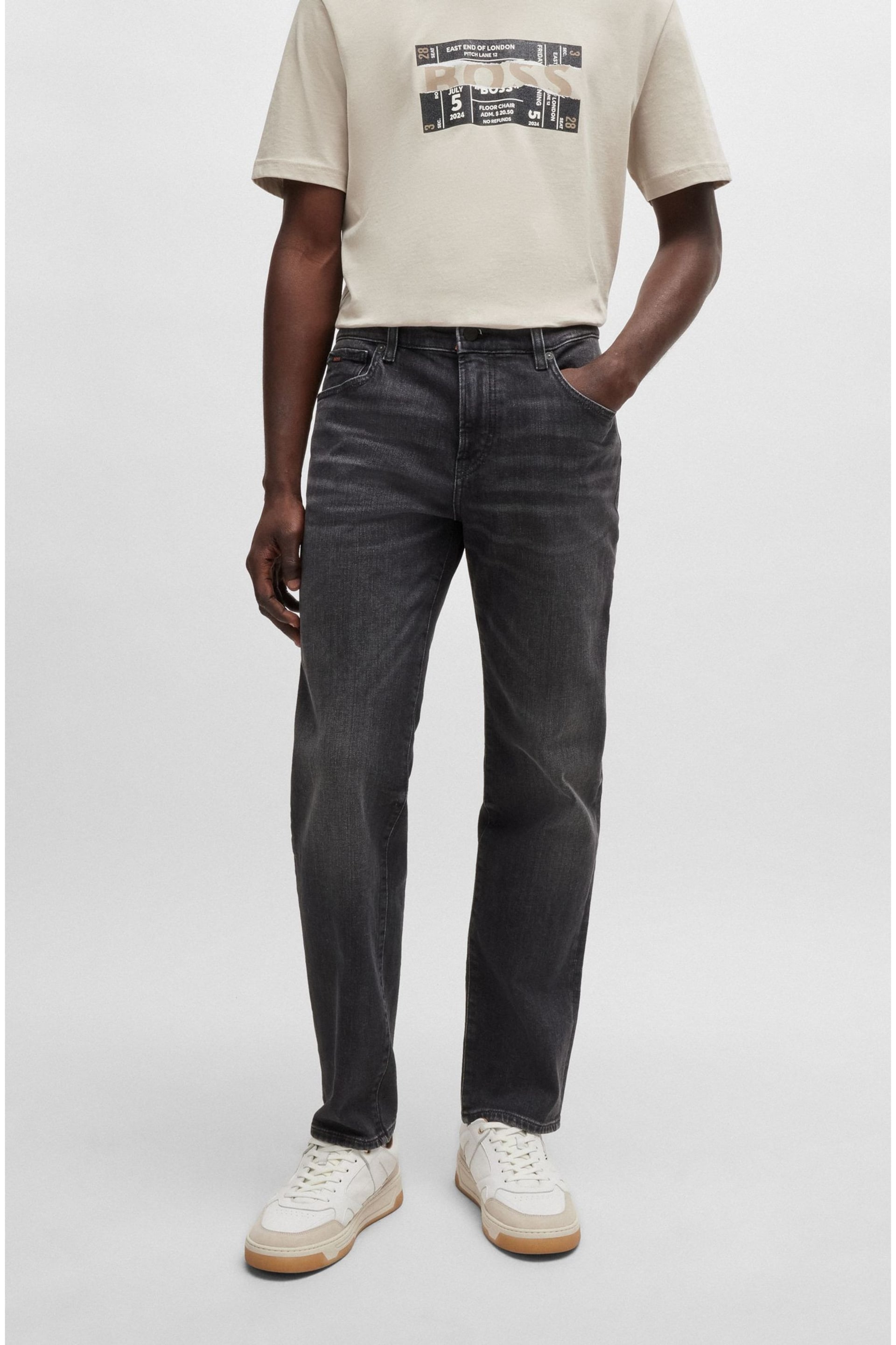 BOSS Grey Regular Fit Taper Comfort Stretch Denim Jeans - Image 1 of 5