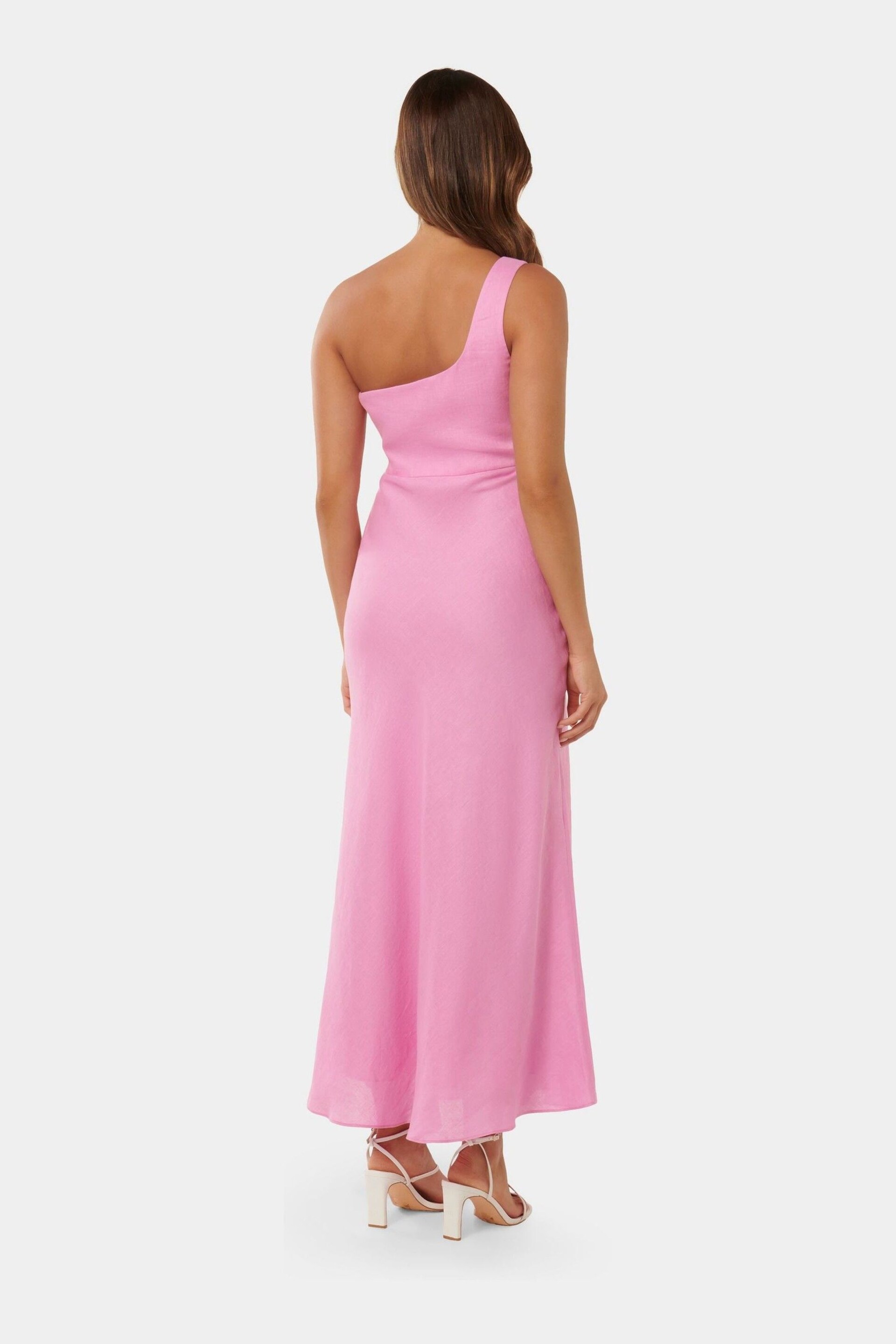 Forever New Pink Pure Linen Dalia One Shoulder Dress - Image 2 of 4