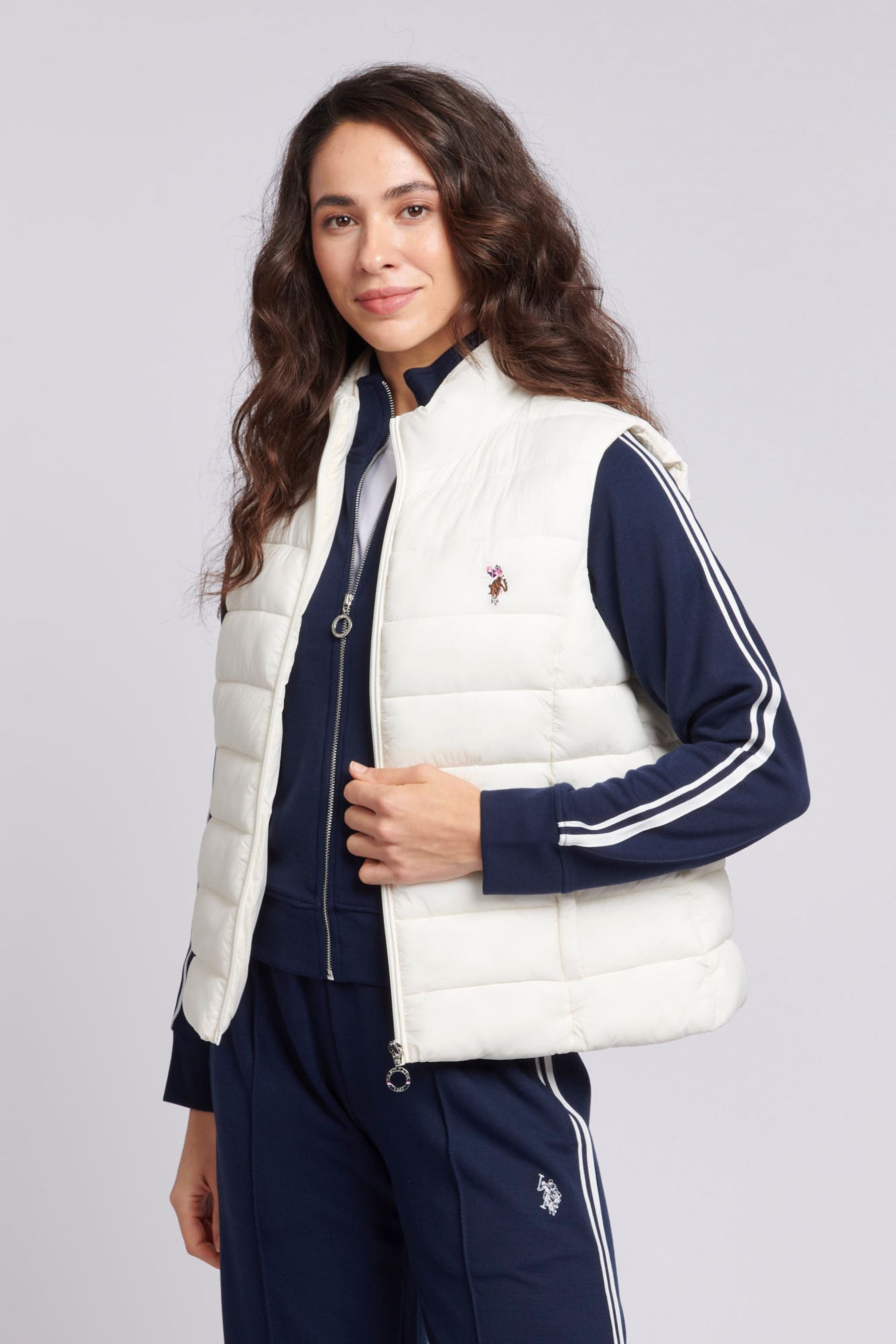U.S. Polo Assn. White Lightweight Womens Puffer Gilet