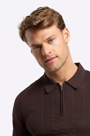 River Island Brown Muscle Fit Long Sleeve Texture Knit Polo Shirt - Image 3 of 4