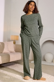 Sage Green Spot 100% Cotton Heavyweight Long Sleeve Pyjamas - Image 3 of 5