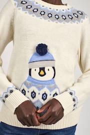 JoJo Maman Bébé Ecru Christmas Penguin Fair Isle Pattern Jumper - Image 4 of 4