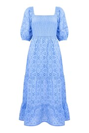 Joe Browns Blue Cotton Broderie Anglaise Puff Sleeve Tiered Midi Dress - Image 7 of 7