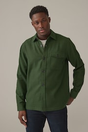 Dark Green Single Pocket Shacket With Wool - Image 1 of 8