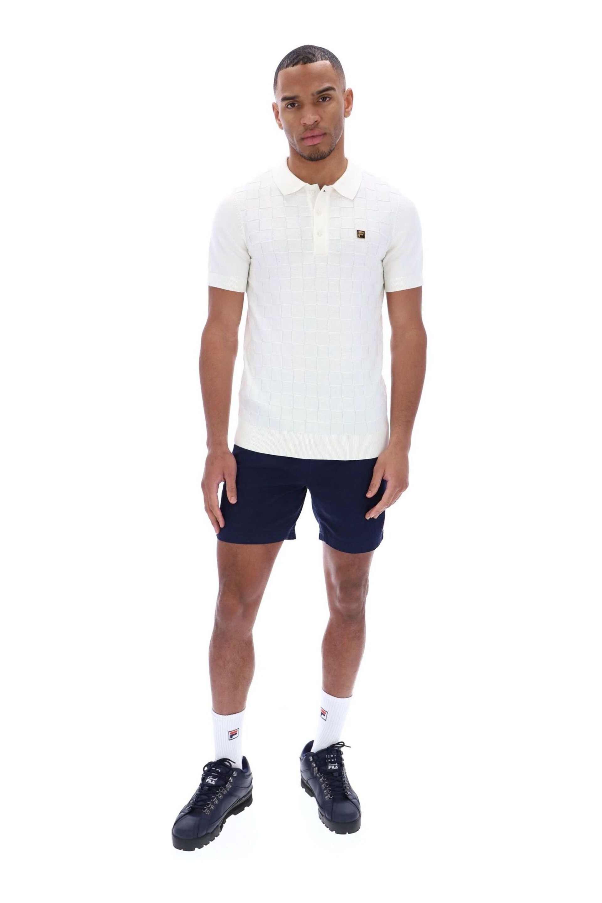 Fila White Lucian Square Knit Polo Shirt - Image 1 of 4