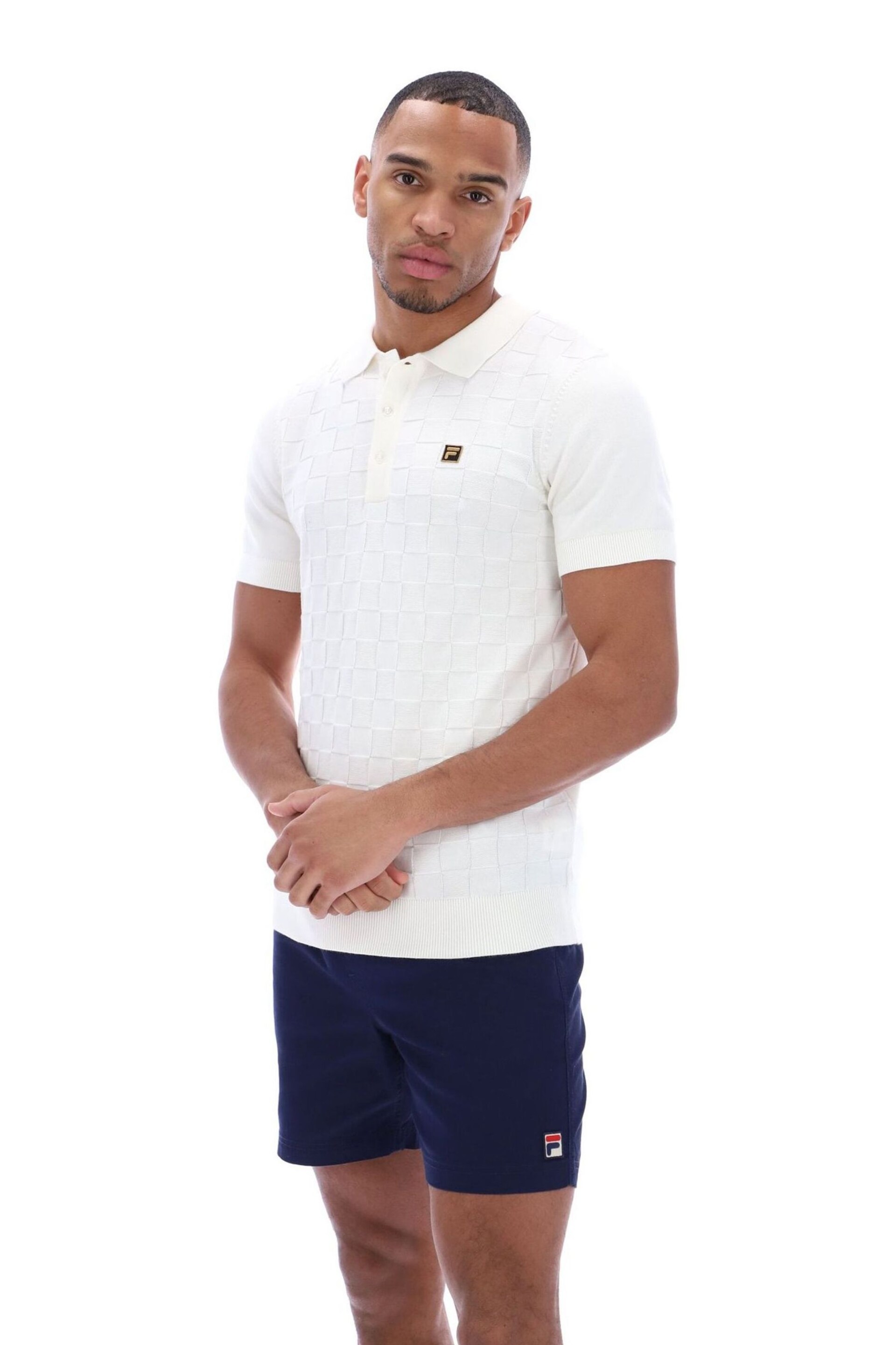 Fila White Lucian Square Knit Polo Shirt - Image 2 of 4