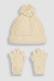 JoJo Maman Bébé Cream Rib Hat & Gloves Set - Image 1 of 4