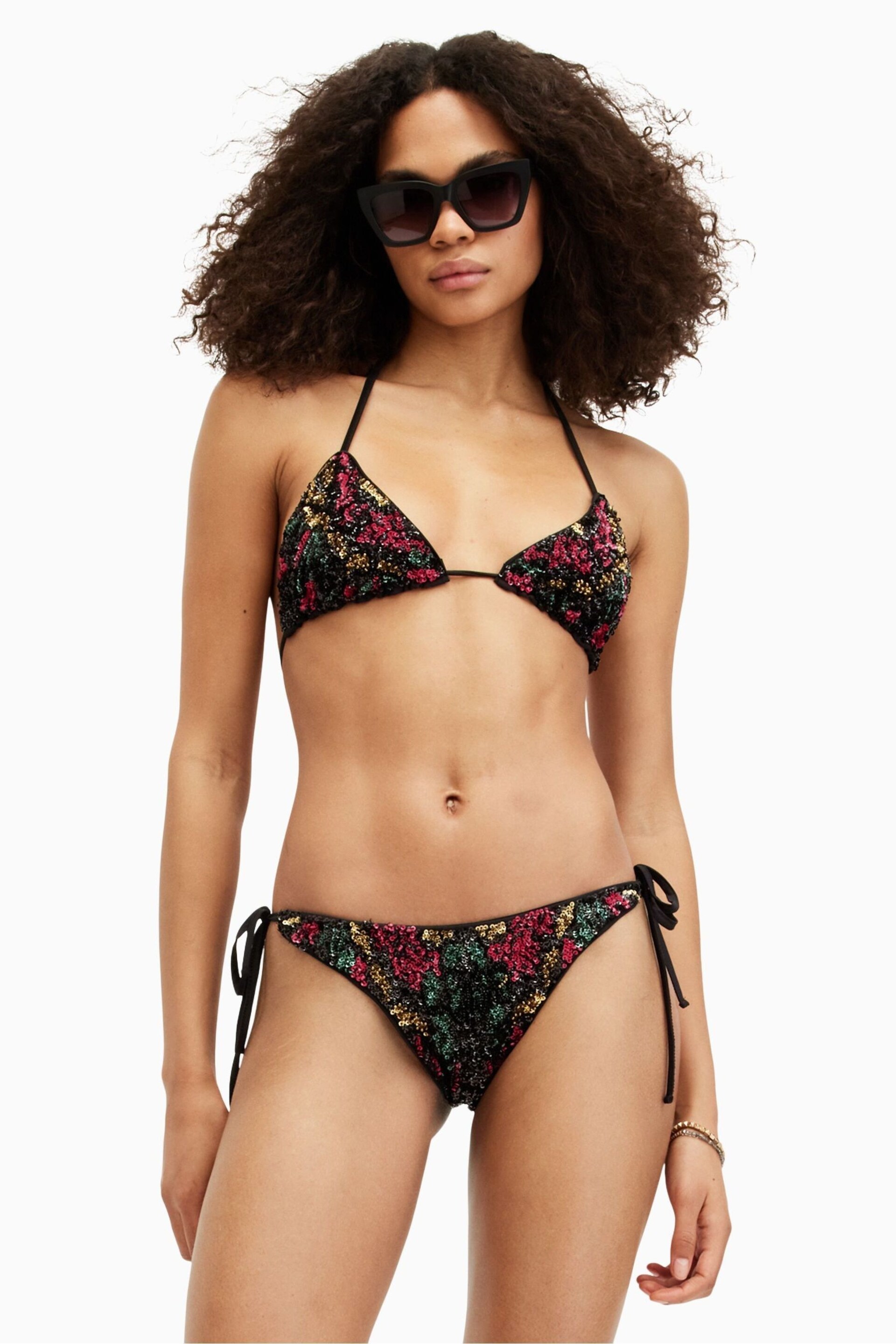 AllSaints Black Embroidered Jamilia Bikini Top - Image 3 of 5