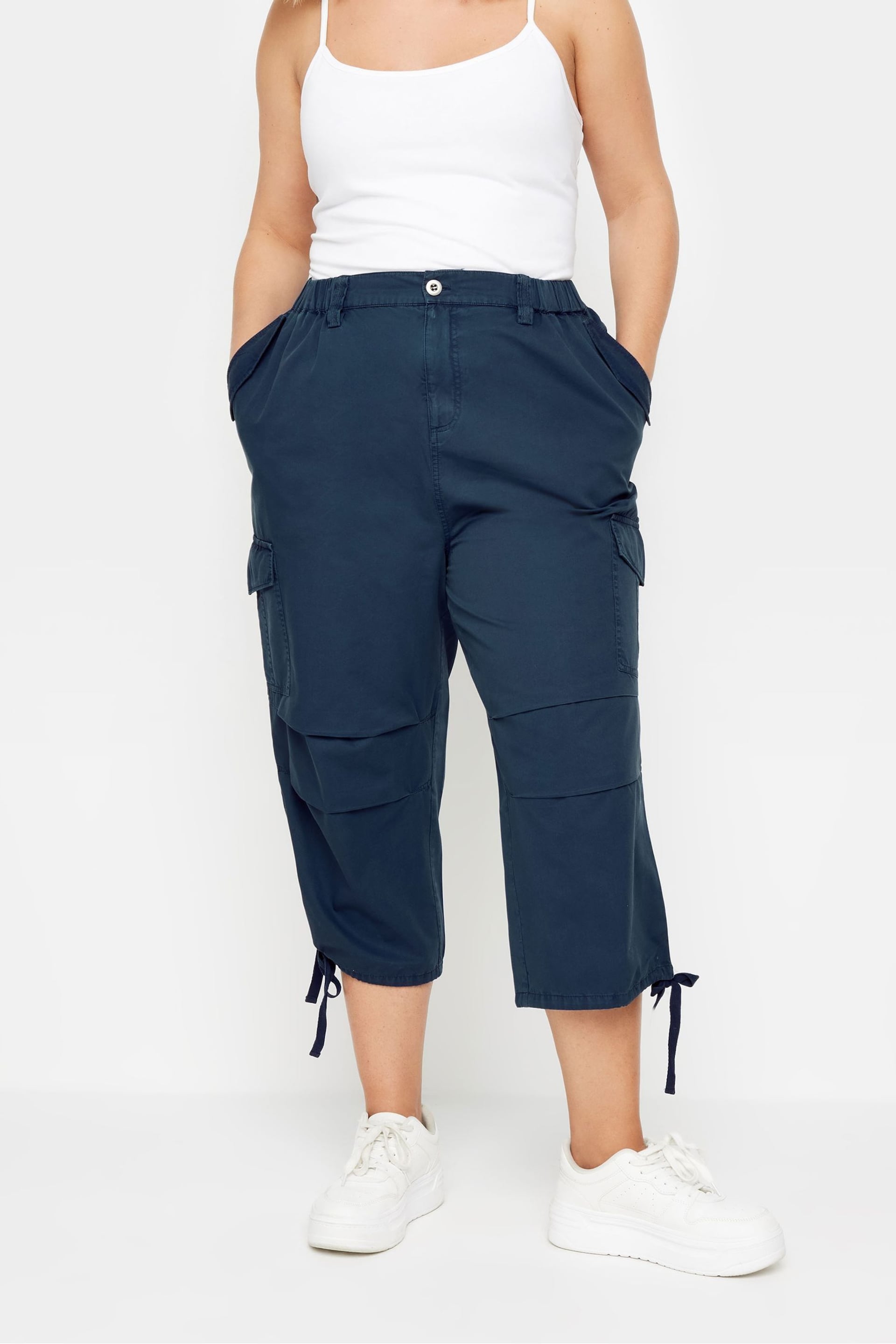 Yours Curve Blue Cargo Cropped Trousers - Image 1 of 5