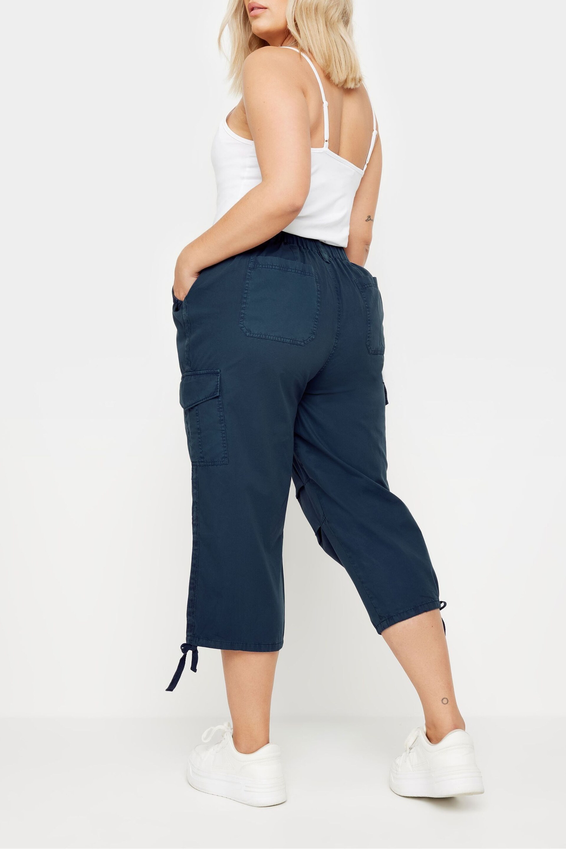 Yours Curve Blue Cargo Cropped Trousers - Image 3 of 5