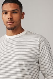 Cream/Black Stripe Relaxed Fit Long Sleeve Heavyweight 100% Cotton T-Shirt - Image 4 of 7