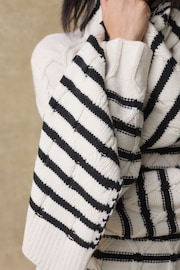 Black/White Stripe Soft Touch Co-ord Cable Knitted Scarf - Image 4 of 8