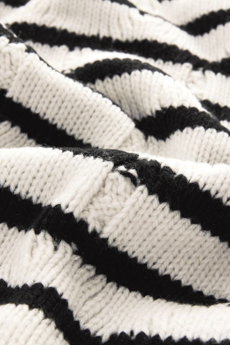 Black/White Stripe Soft Touch Co-ord Cable Knitted Scarf - Image 8 of 8