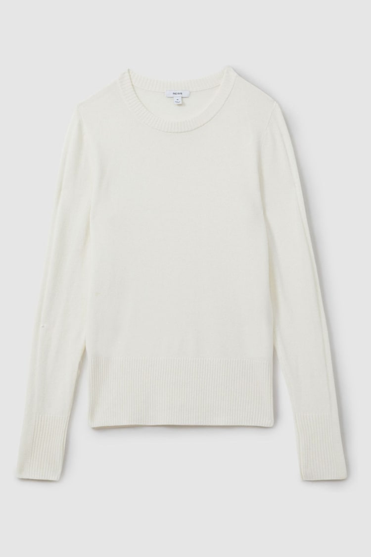 Reiss Cream Annie Wool Blend Crew Neck Jumper with Cashmere - Image 2 of 5