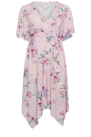 Yours Curve Pink Floral Hanky Hem Wrap Dress - Image 5 of 5