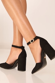 Lipsy Black Wide FIt Mid Block Heel Faux Leather Court Shoe - Image 4 of 4