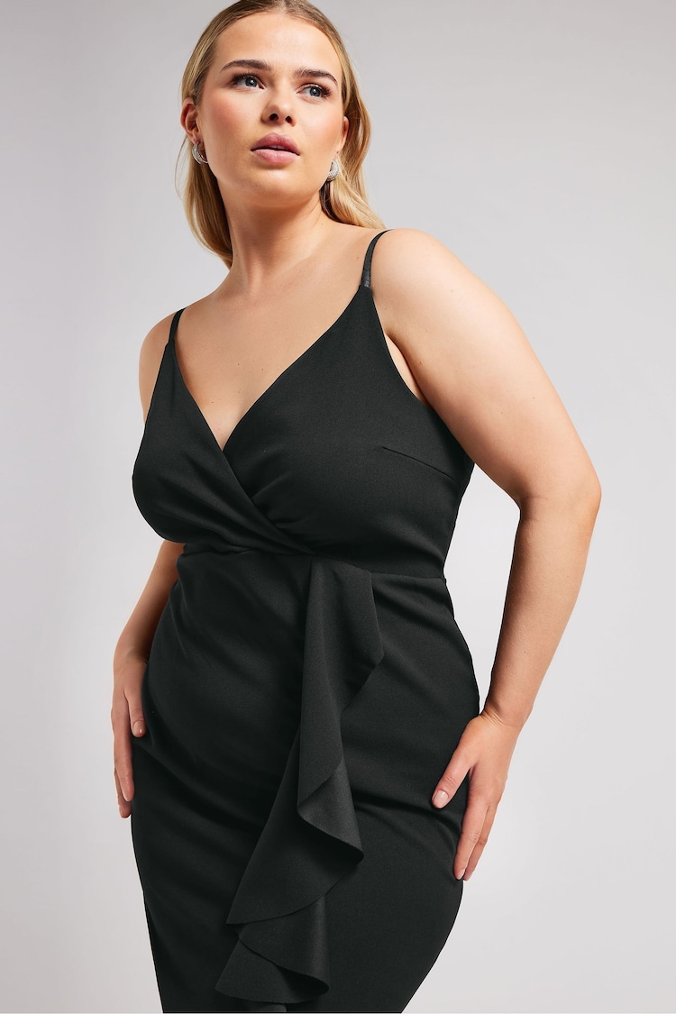 Yours Curve Black London Ruffle Wrap Dress - Image 2 of 5