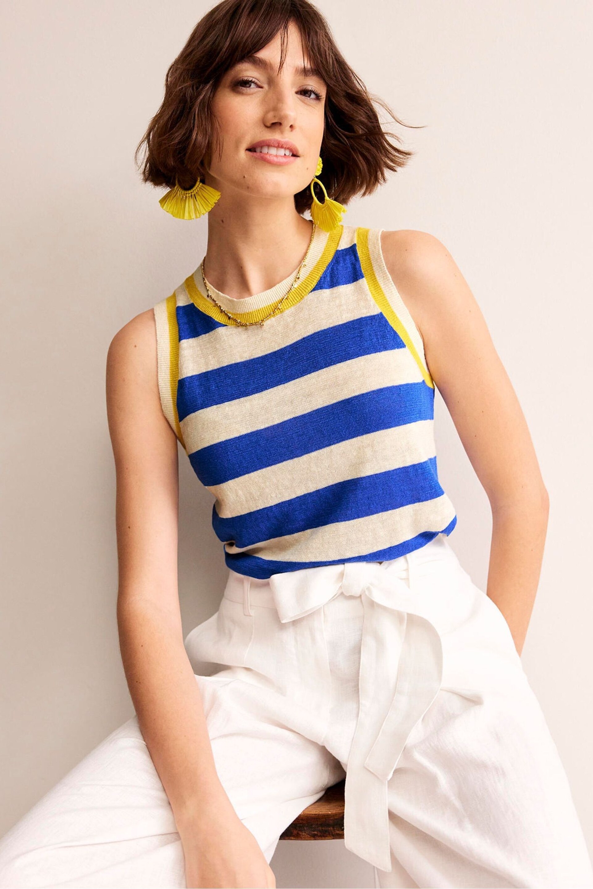 Boden Blue Maggie Linen Tank - Image 1 of 5