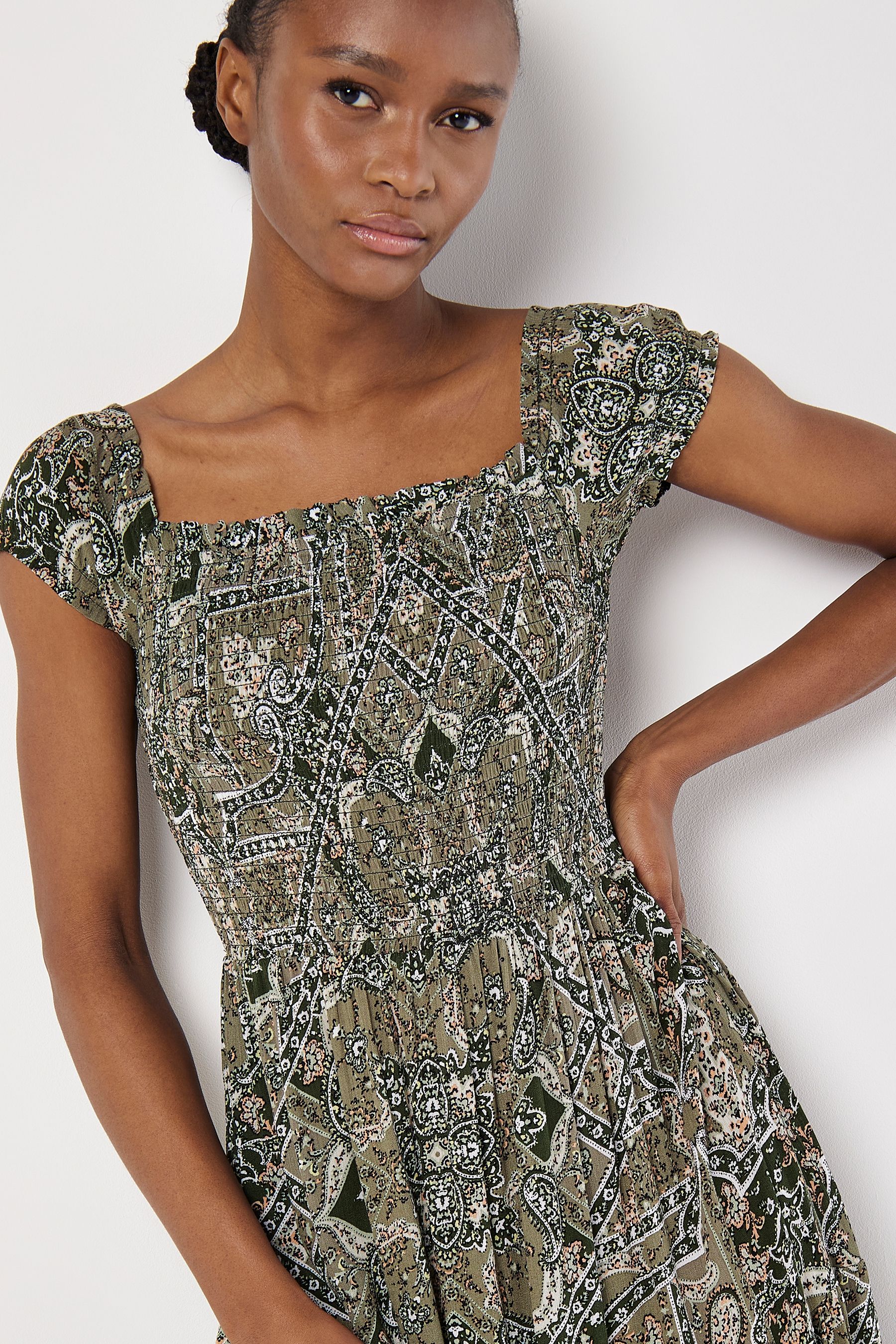 Buy Apricot Green Scarf Print Milkmaid Maxi Dress from Next Singapore