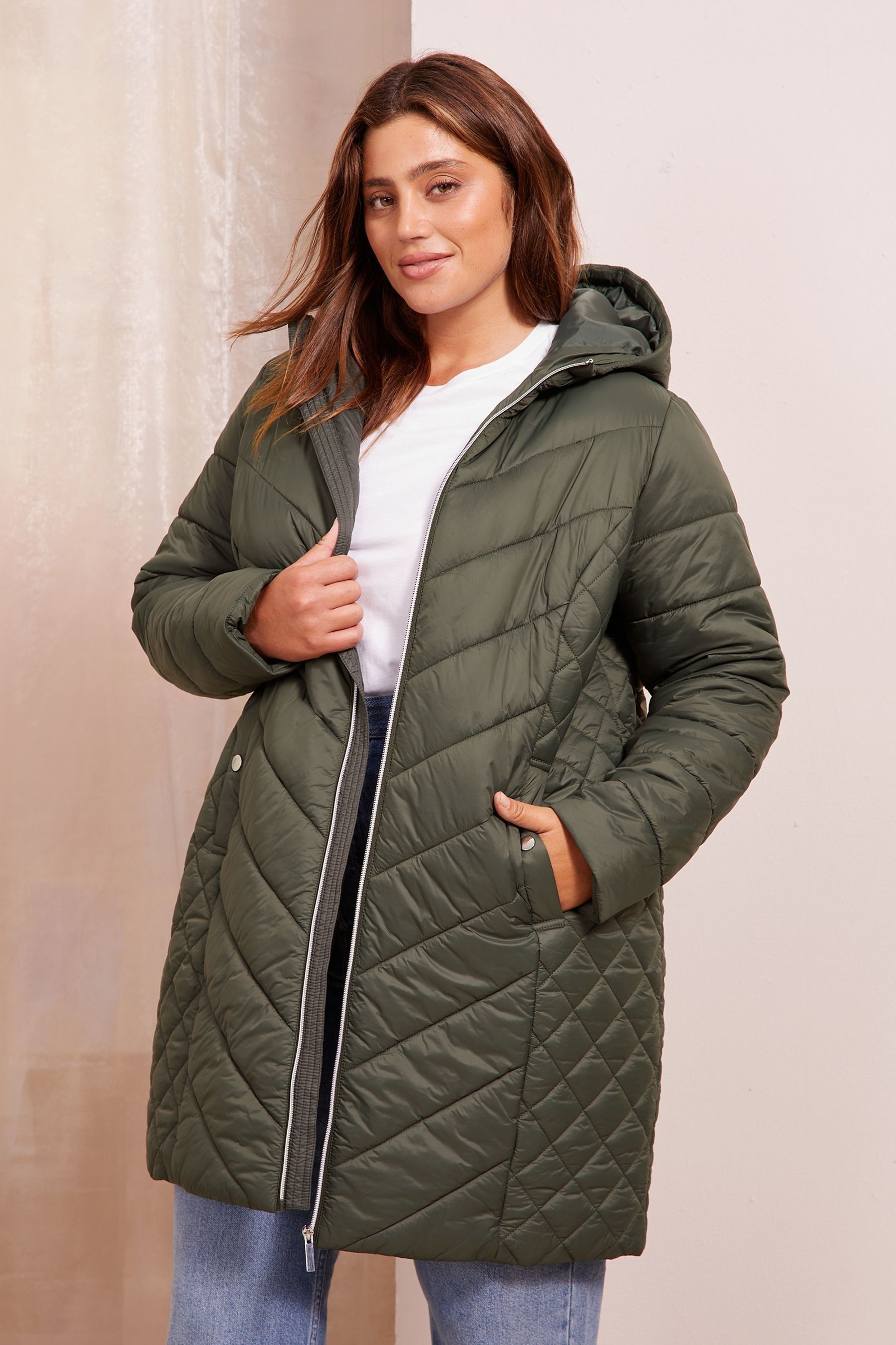 Mid length quilted coat sales