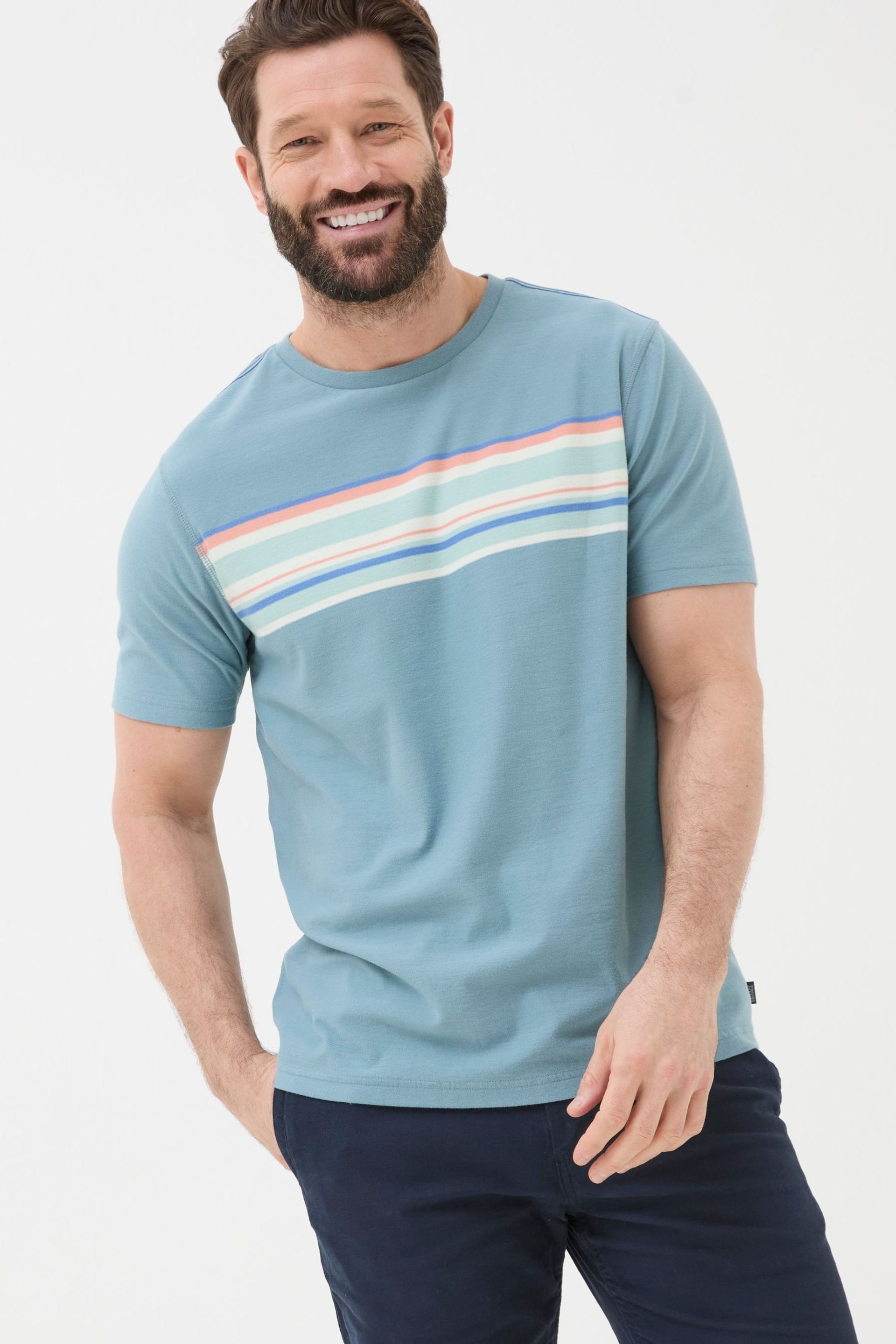 FatFace Blue Chest Stripe T-Shirt - Image 1 of 5