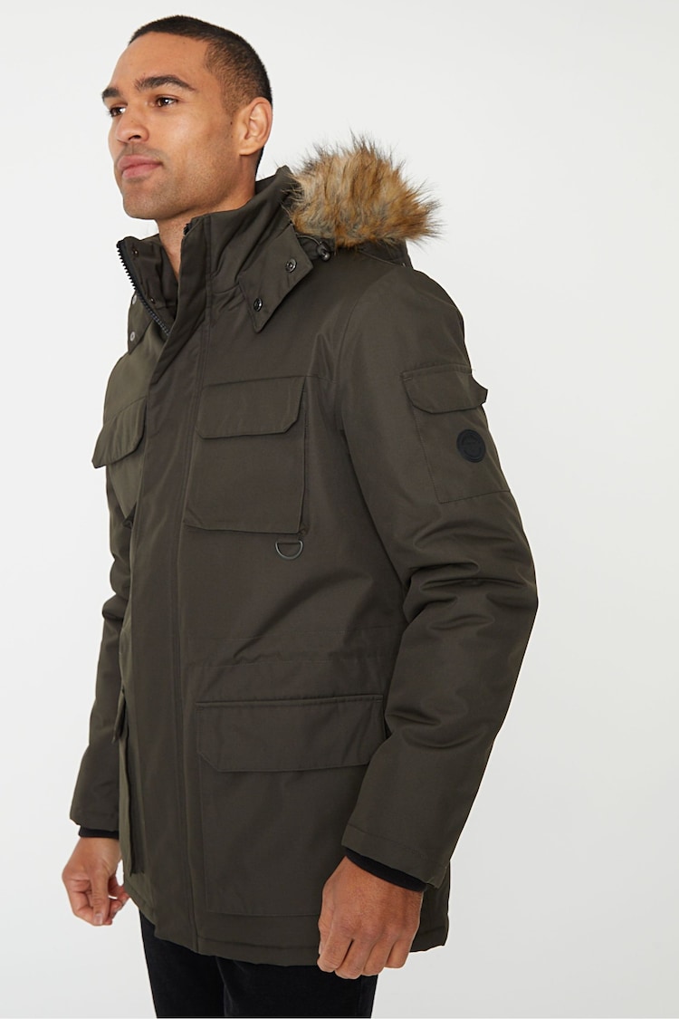 Threadbare Khaki Showerproof Utility Pocket Parka Jacket - Image 1 of 4