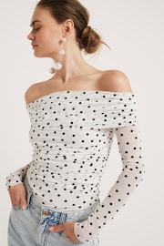 River Island White Spot Ruched Bardot Top - Image 1 of 4