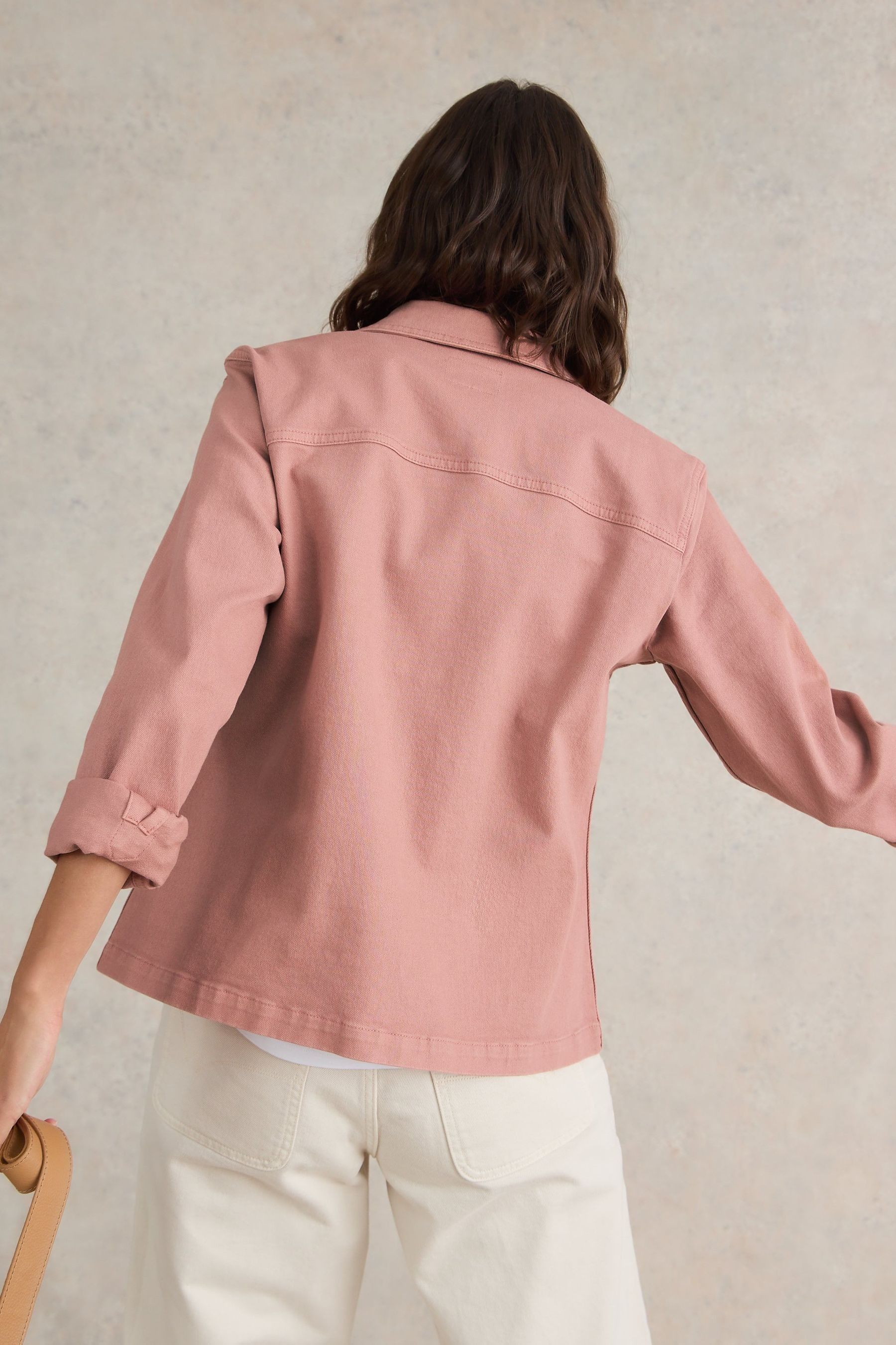Long pink denim jacket clearance