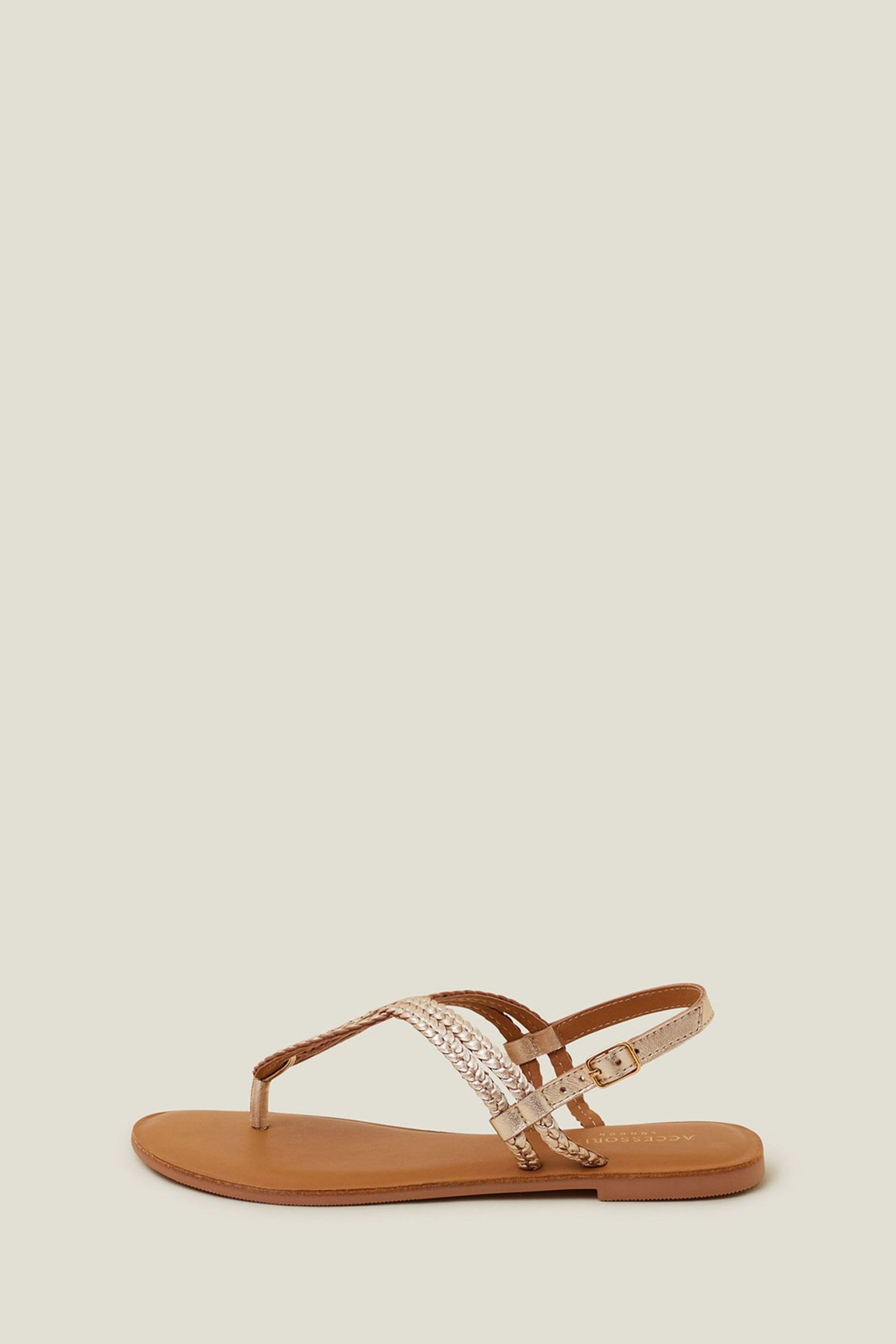 Accessorize Brown Gold Silver Plaited Loop Leather Sandals 5 Womens