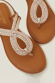 Accessorize Brown/Gold/Silver Plaited Loop Leather Sandals - Image 3 of 3