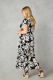 Live Unlimited Curve Mono Leaf Print Jersey Keyhole Black Maxi Dress - Image 3 of 7