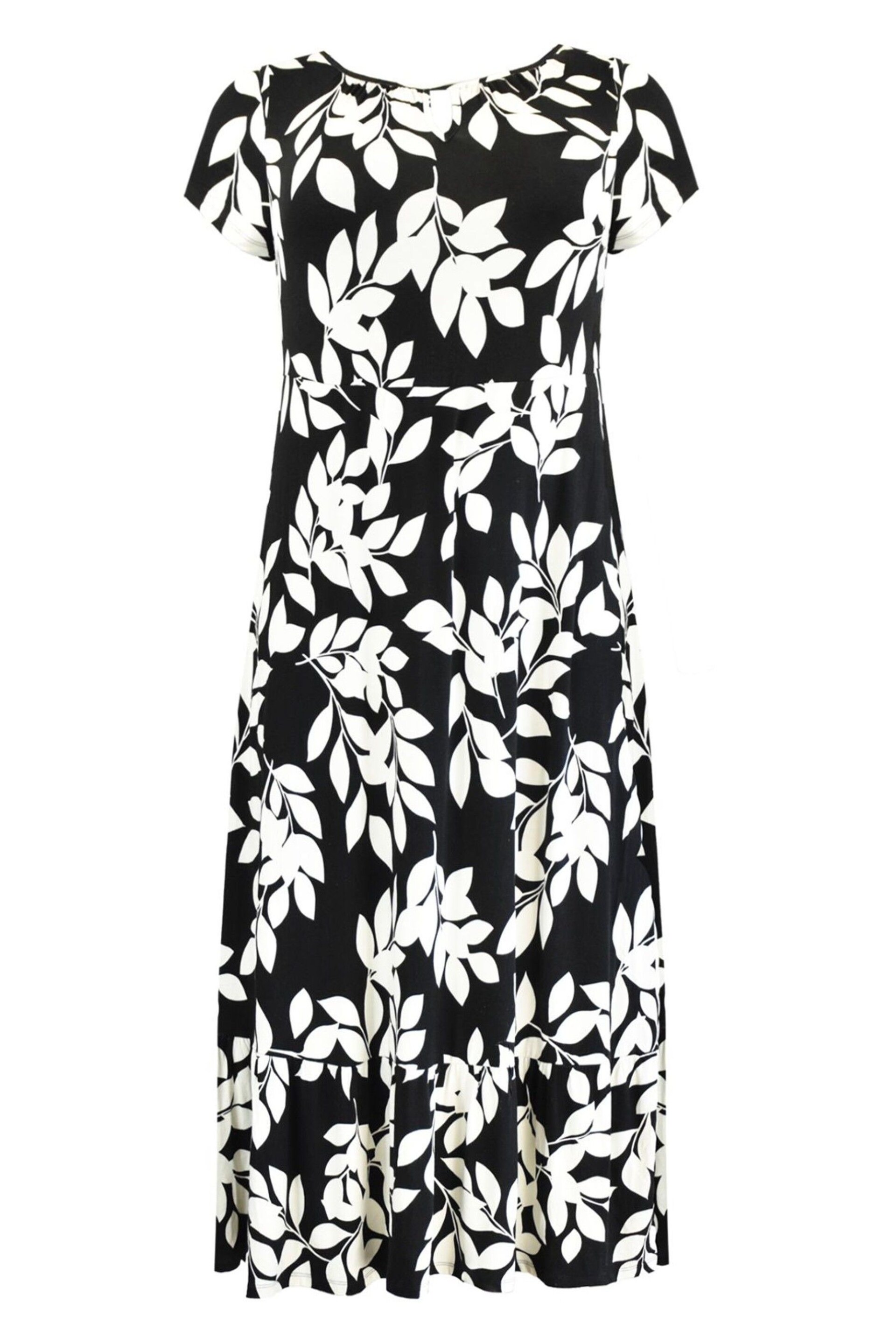 Live Unlimited Curve Mono Leaf Print Jersey Keyhole Black Maxi Dress - Image 7 of 7