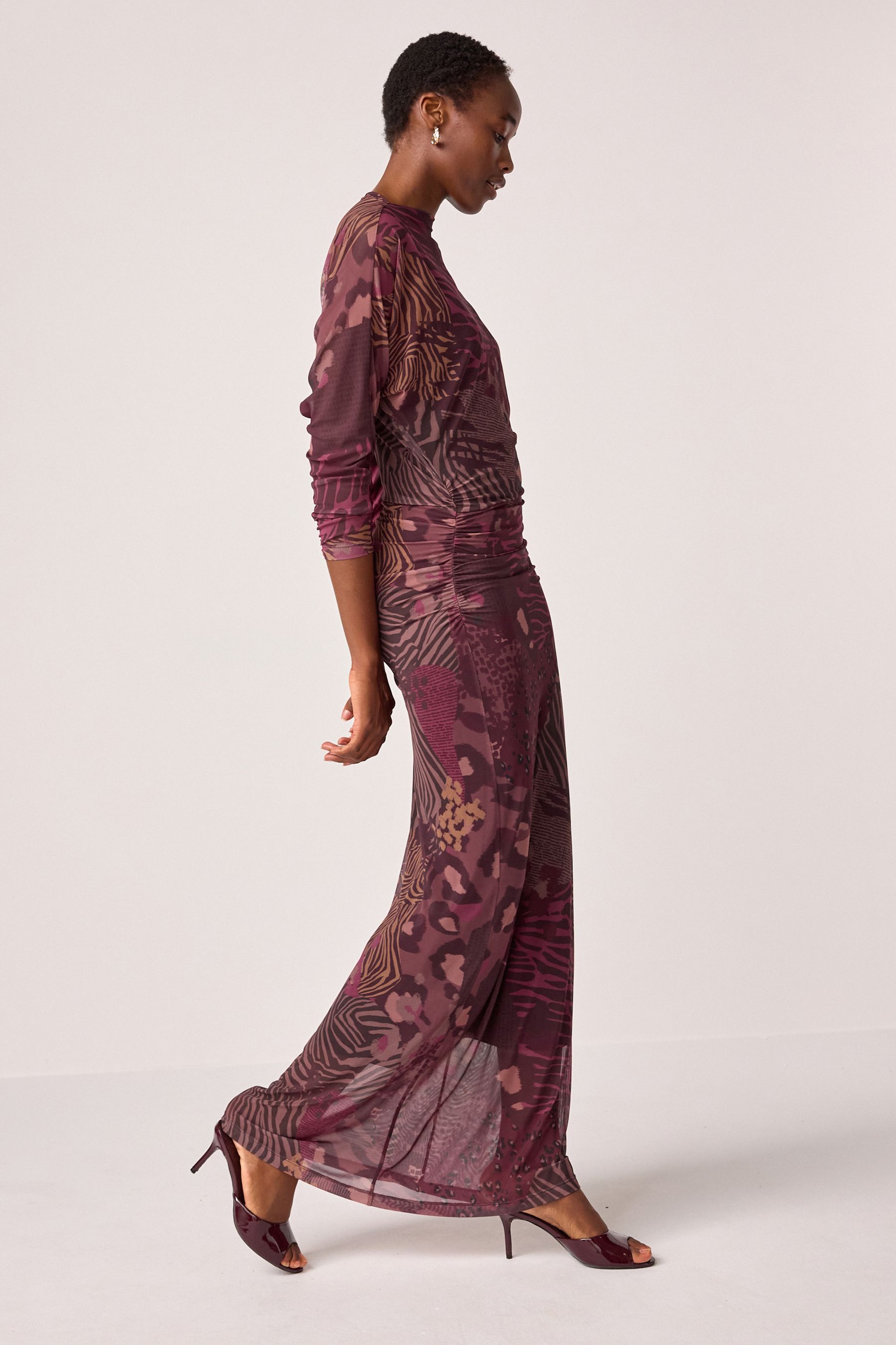 Buy Abstract Animal Print Mesh Batwing Sleeve Maxi Dress from Next Canada