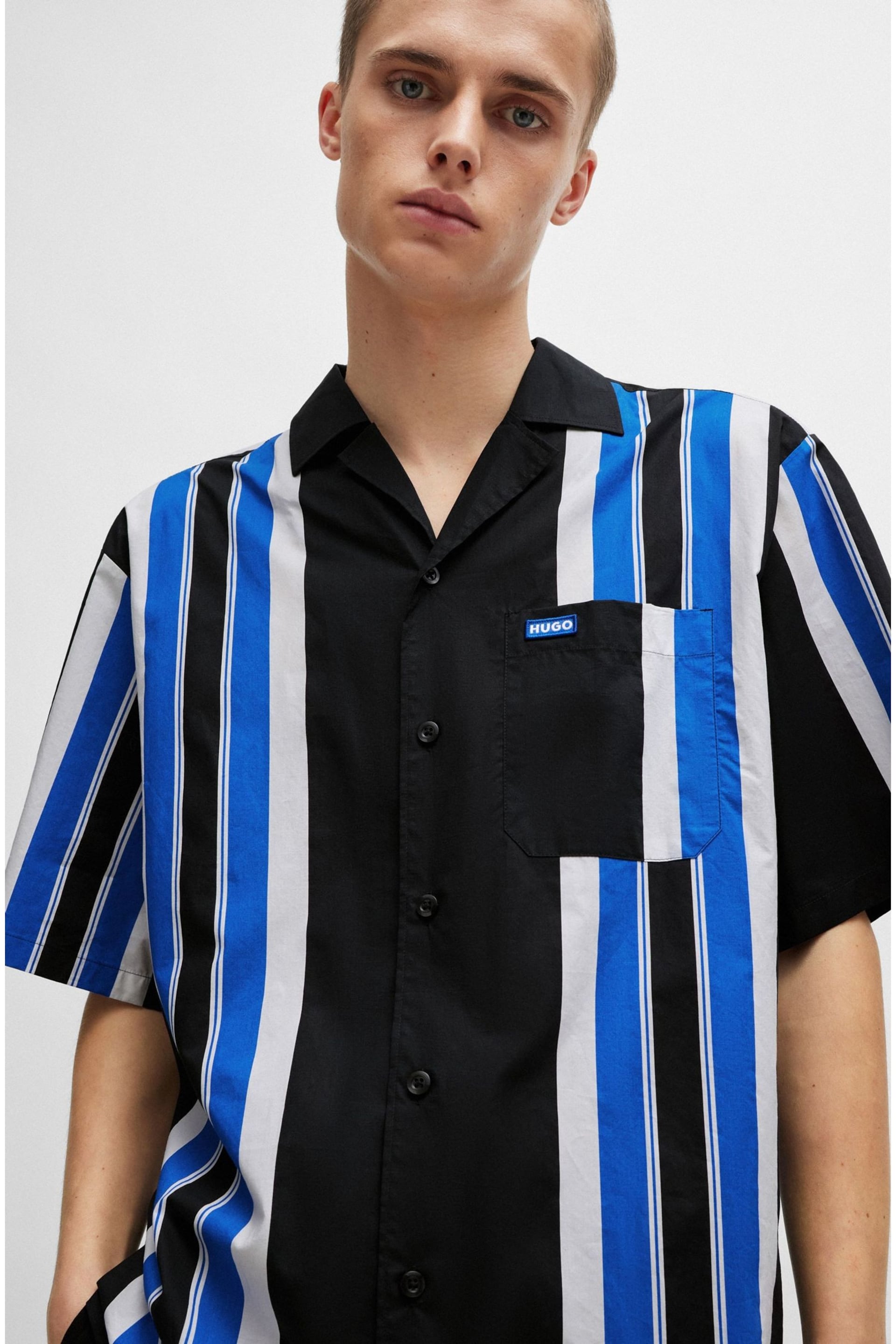HUGO Blue Oversize Stripe Resort Shirt - Image 2 of 5