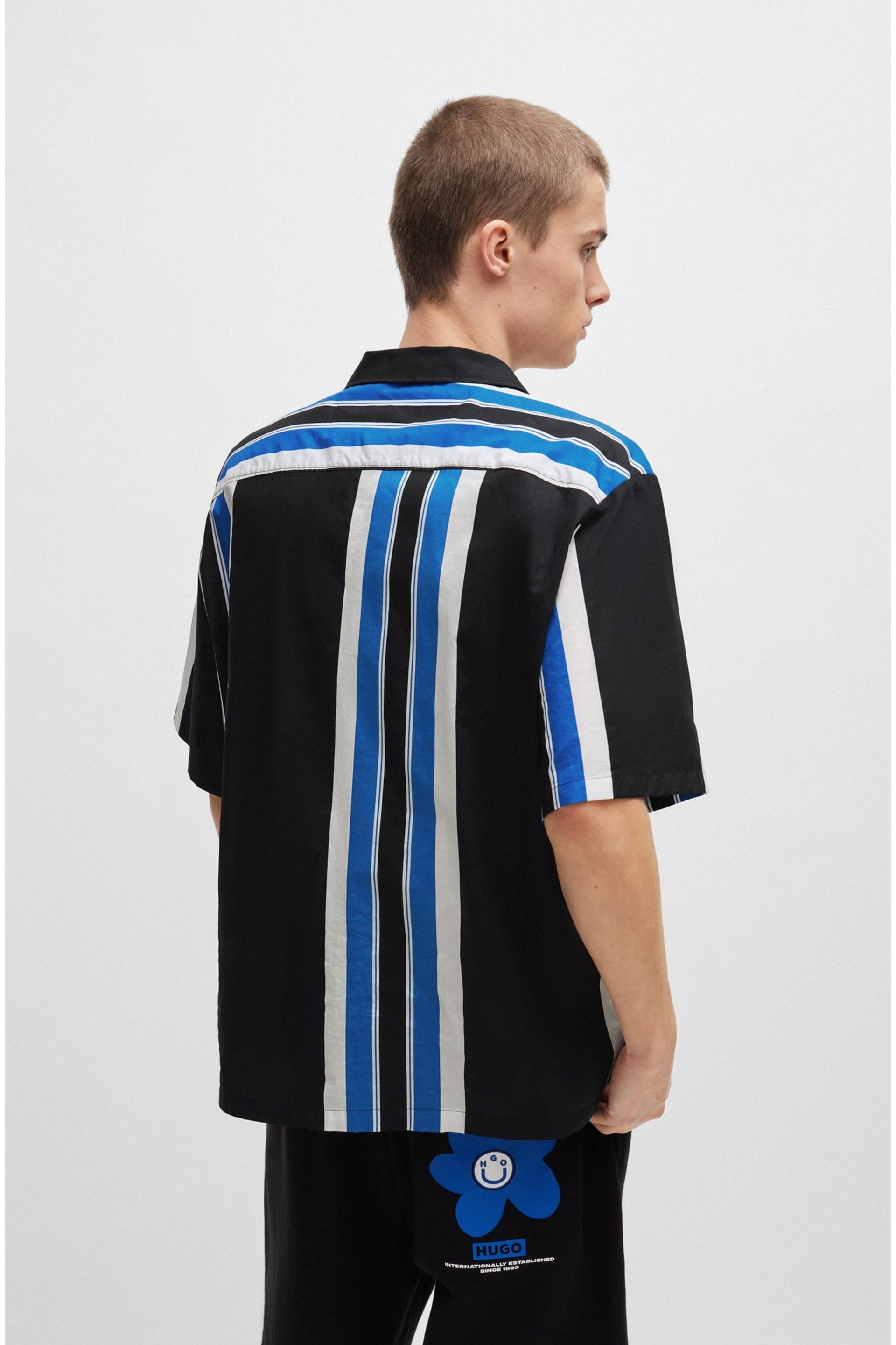 HUGO Blue Oversize Stripe Resort Shirt - Image 5 of 5